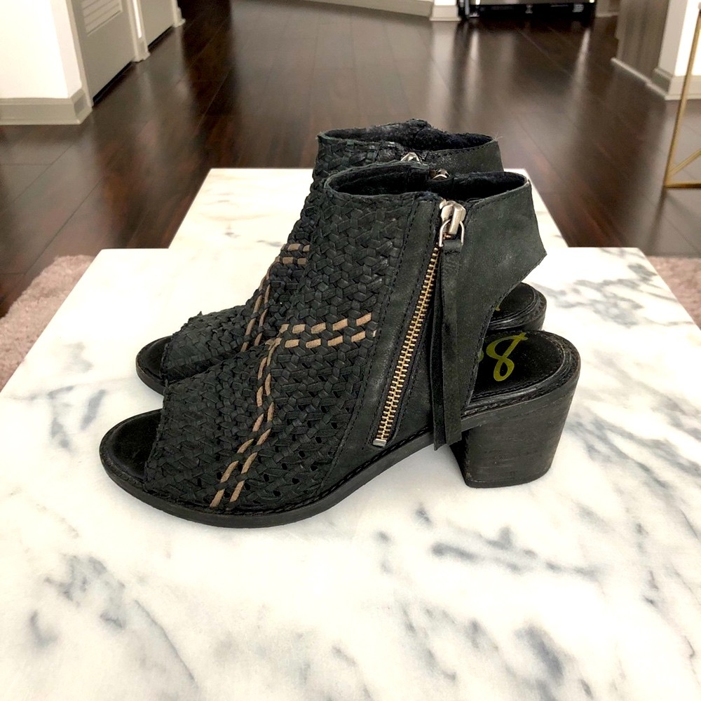 Sam Edelman Black Woven Open-Toe Ankle Heels